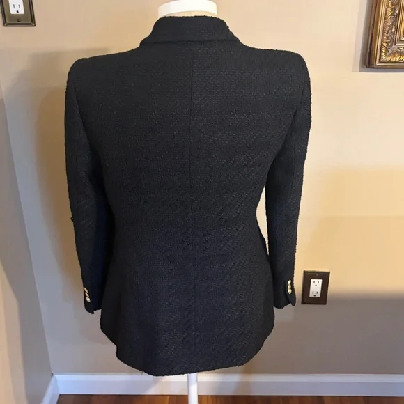 Zara Black Textured Double-Breasted Blazer with gold Buttons - Picture 4 of 9